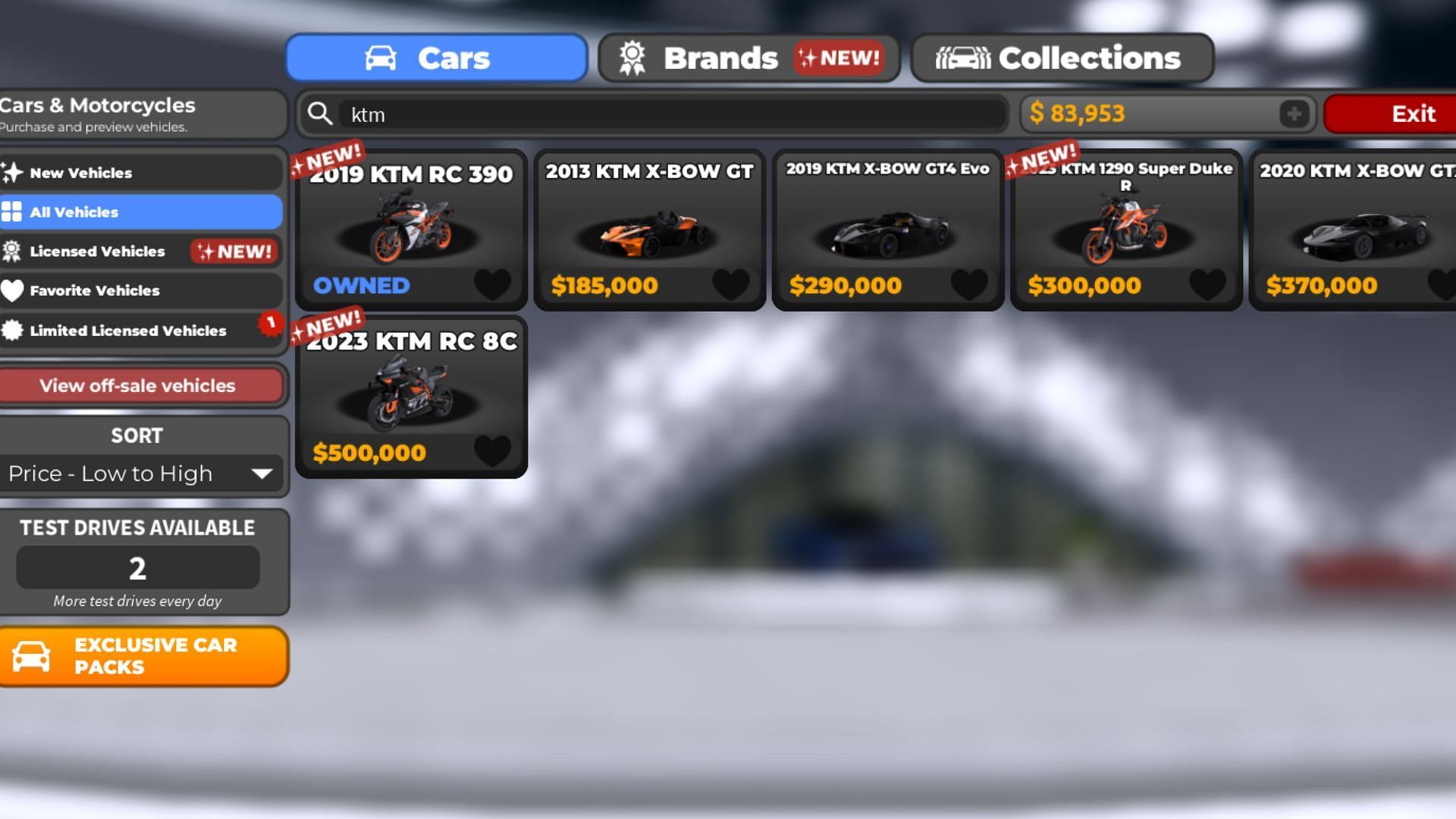 Purchase the vehicles or take them for a test drive (Image via Roblox)